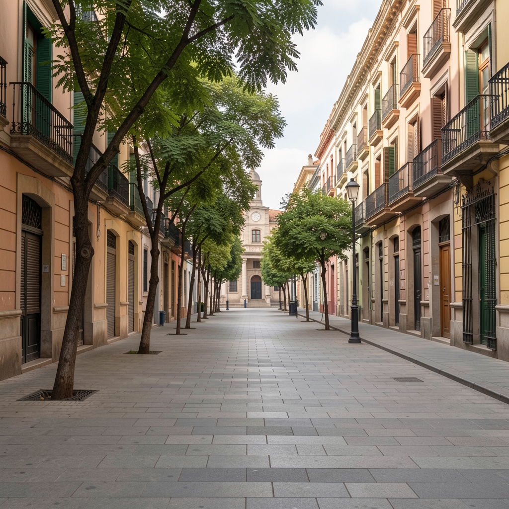 Calle porteña con veredas anchas, persianas, árboles y edificios de distintas épocas sin peatones