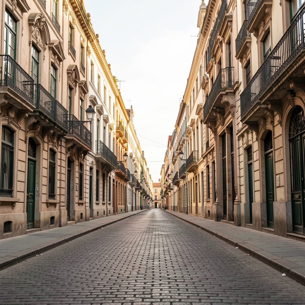 Colectivo porteño antiguo junto a edificios históricos de Buenos Aires en una calle vacía sin personas